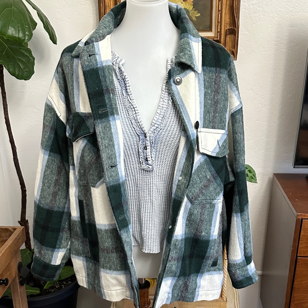 Zara Green Plaid Shirt Jacket